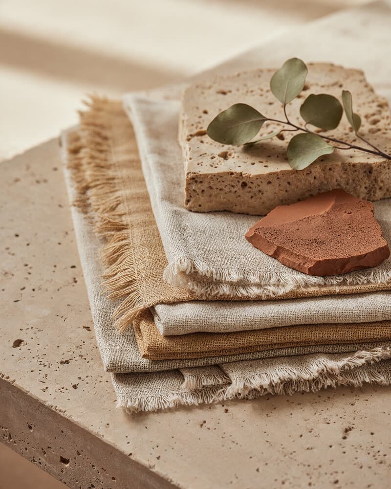 Interior design study with material samples and warm natural light by Elinor Peretz studio